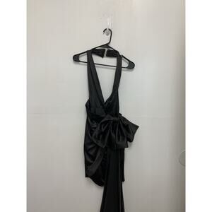 Club London Black Satin Halter Wrap Bow Dress Size US 10